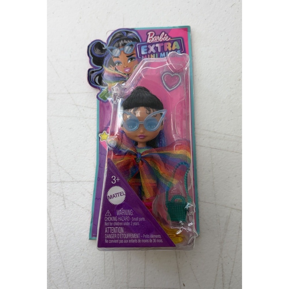 Barbie Extra Mini Minis Streaked Black Ponytail Wearing Rainbow Dress New